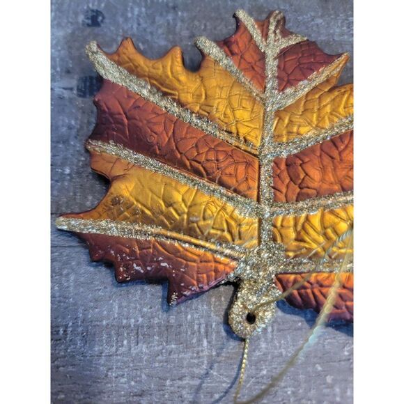 Brown fall glitter Leaf ornaments Xmas decor - Picture 3 of 3